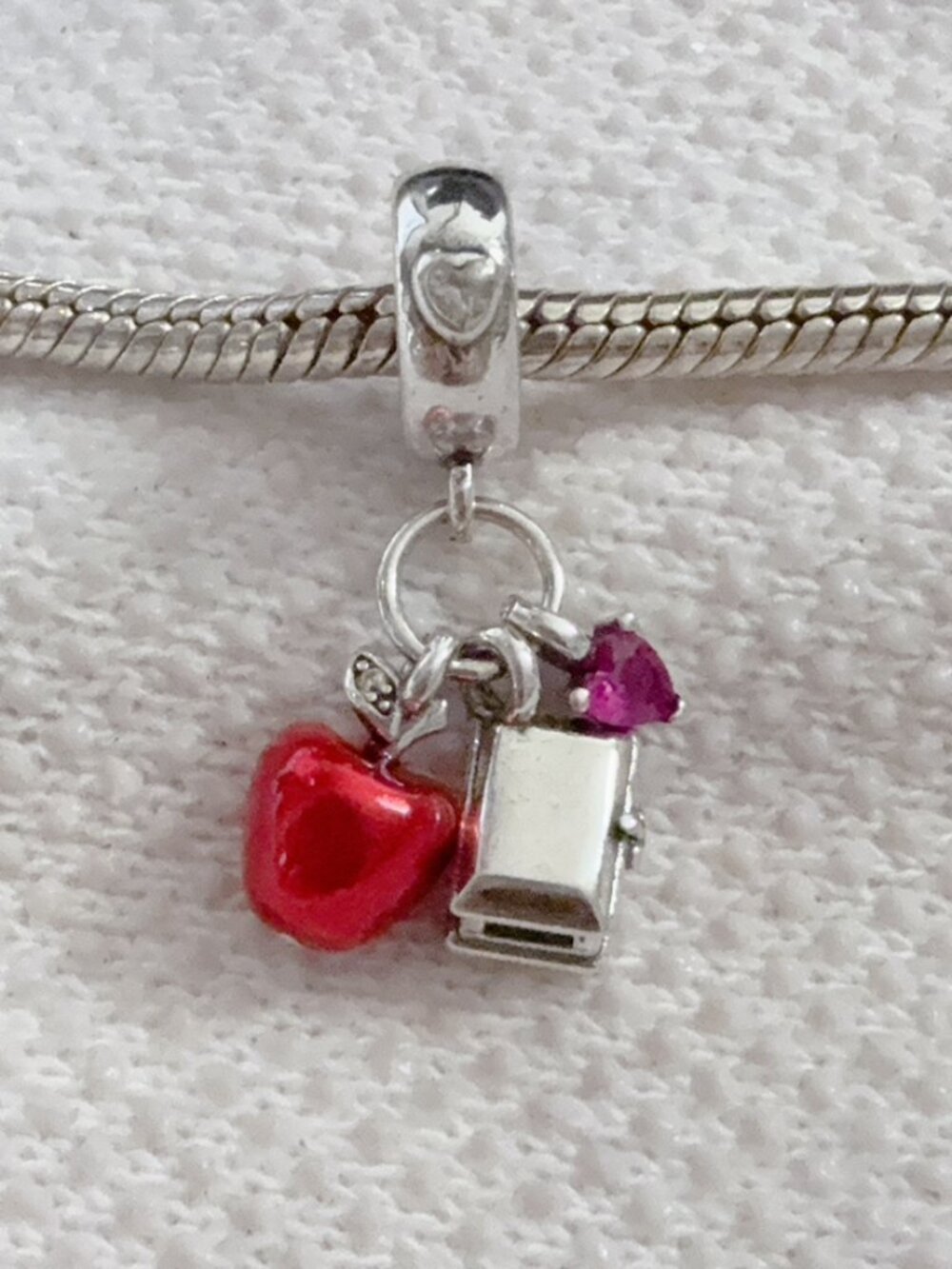 Snow White's & Apple Pink Heart Pendant Silver Charm For Pandora Bracelet